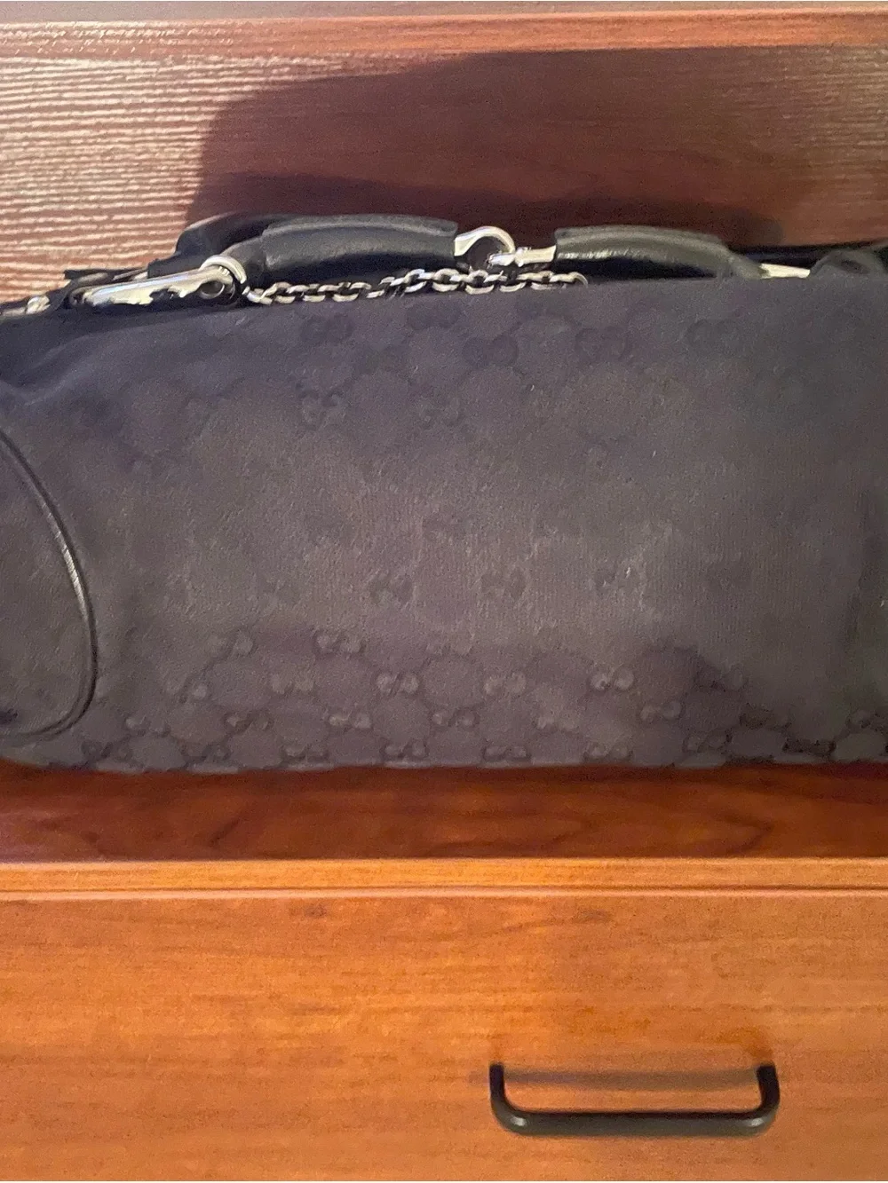 Authentic Gucci Black Leather-Trim Women's Shoulder Bag